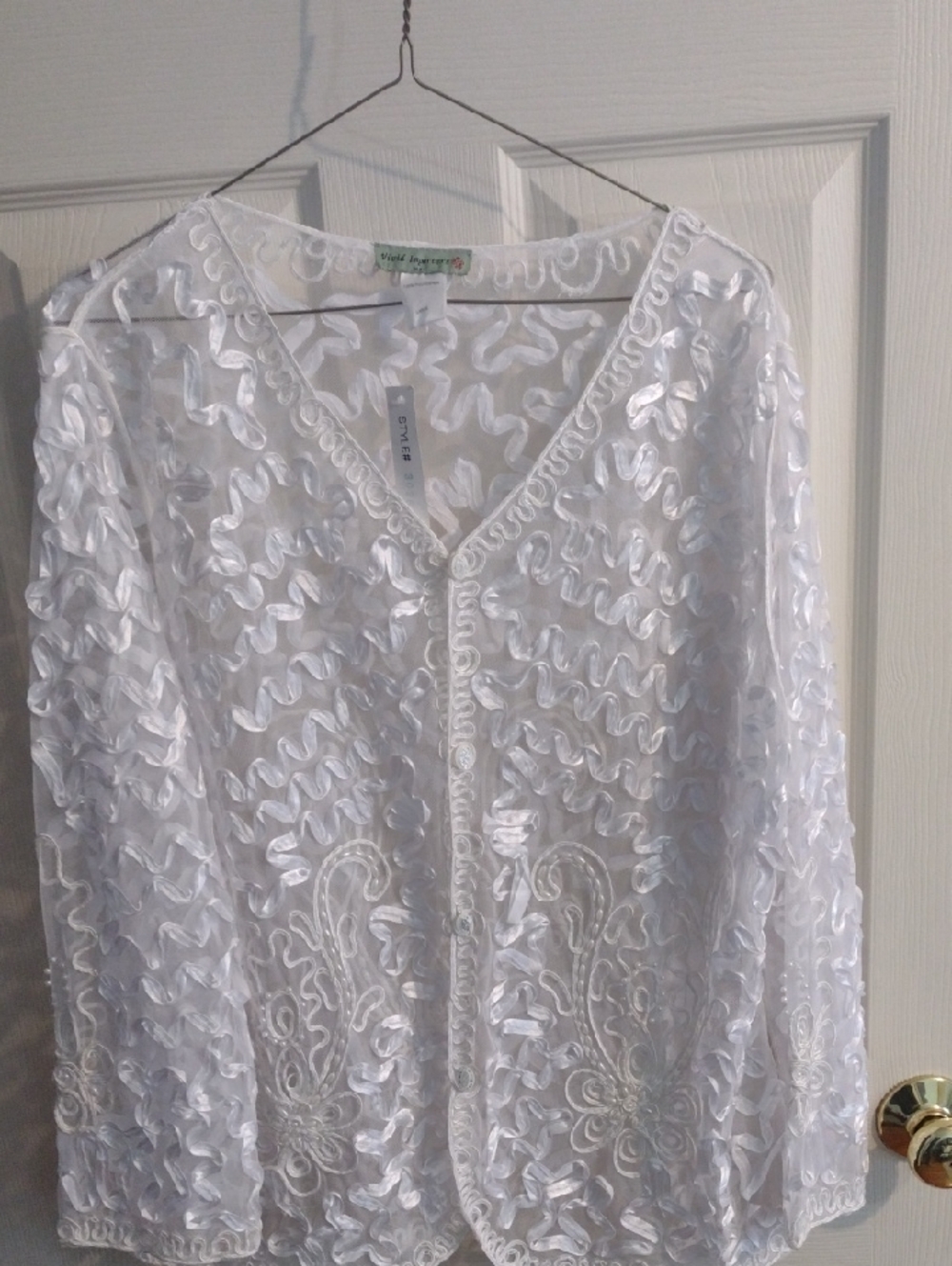 White Sheer Embroidered Button-Front Cardigan - Brand: None